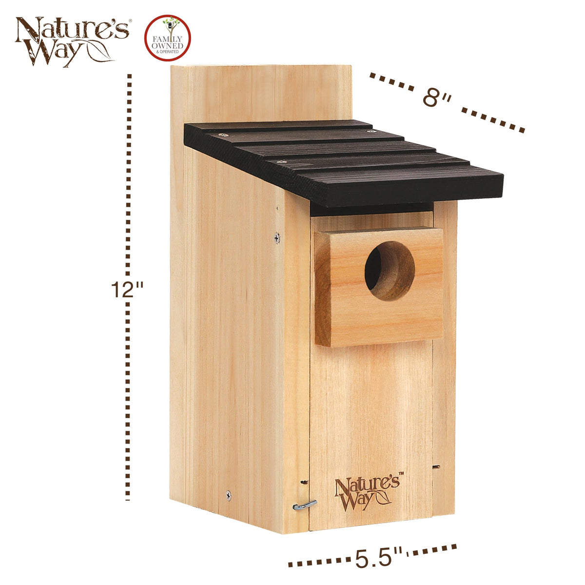 Nature's Way Cedar Bluebird Box rear view showing ventilation for healthy nest conditions