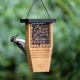 Nature’s Way Cedar Woodpecker Suet Feeder in garden boosts year-round wildlife viewing