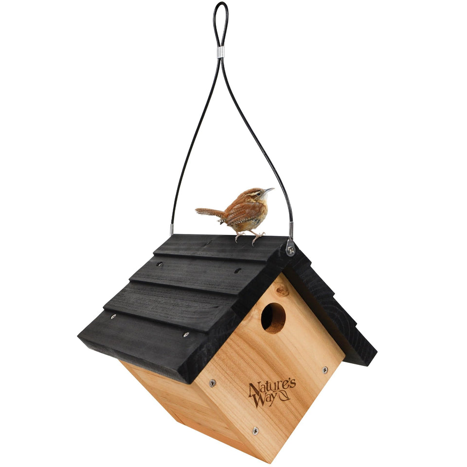 Nature's Way Cedar Wren House demonstrates rugged cedar build and rust-free hardware for durability.