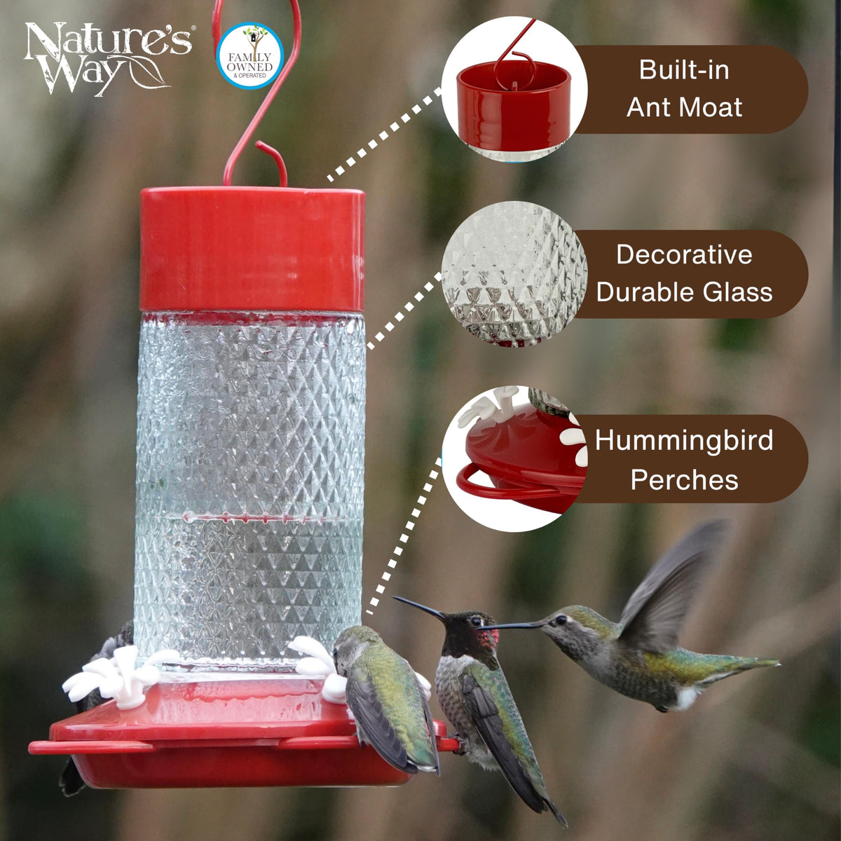 Nature's Way dishwasher-safe glass reservoir for convenient maintenance