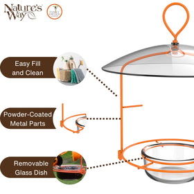 Protective baffle shields feed from rain on Nature's Way OFM1 feeder.