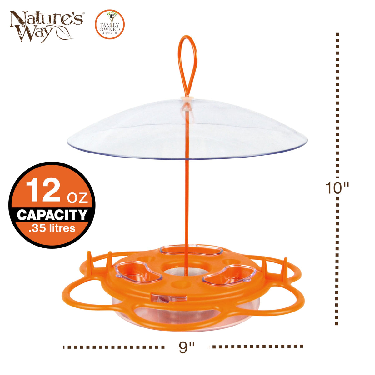 Nature's Way OFP1 orange feeder with bee guards attached protecting nectar.