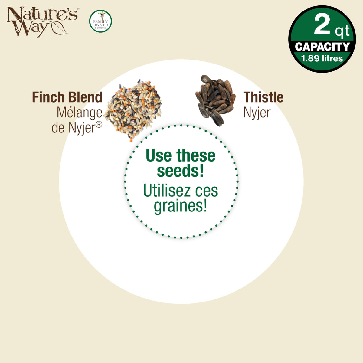 Nature's Way Sunglow 2.125-quart capacity ideal for Nyjer or mixed seed