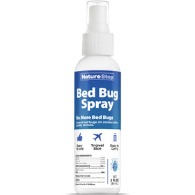 NatureStop bed bug spray travel bottle pour shows compact protection on the go