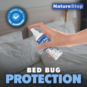 NatureStop bed bug spray travel size front view ready for hotels and flights