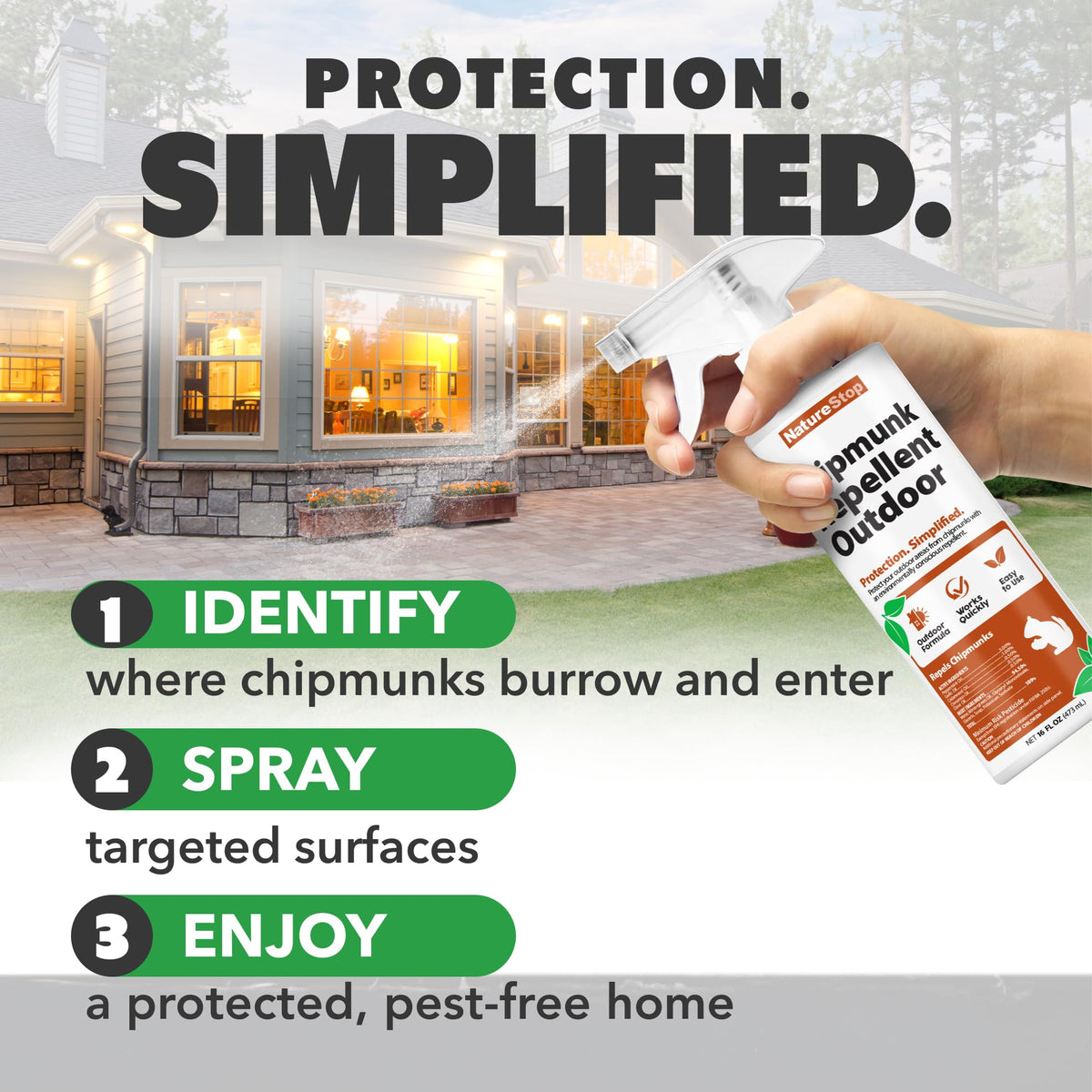 Landscape border treated with chipmunk deterrent along fence line by NatureStop