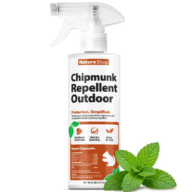 NatureStop chipmunk repellent spray bottle for outdoor deterrence around gardens and beds