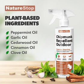Made in USA label on NatureStop chipmunk spray for domestic production