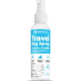 NatureStop Travel Bug Spray bottle for on-the-go protection during trips.