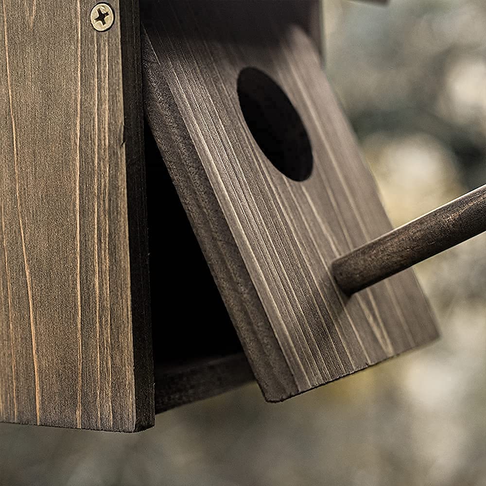 Natureylwl Bird House weathered finish blends with rustic garden aesthetics