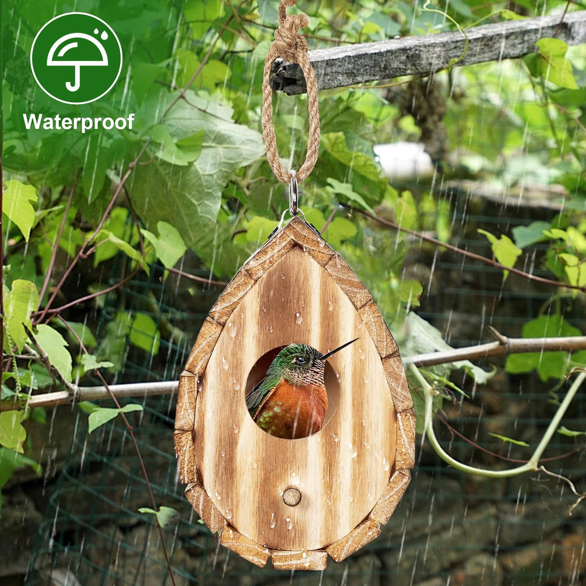 Natureylwl natural wooden birdhouse weather-resistant for year-round use.