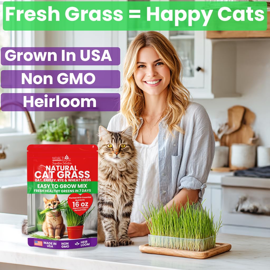 NatureZ Edge cat grass seeds close-up highlighting fiber-rich greens