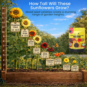 NatureZ Edge Dwarf Sungold sunflower seeds yield compact plants for small beds.