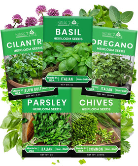 NatureZ Edge five-herb-seed-variety-pack close-up ready for home herb garden
