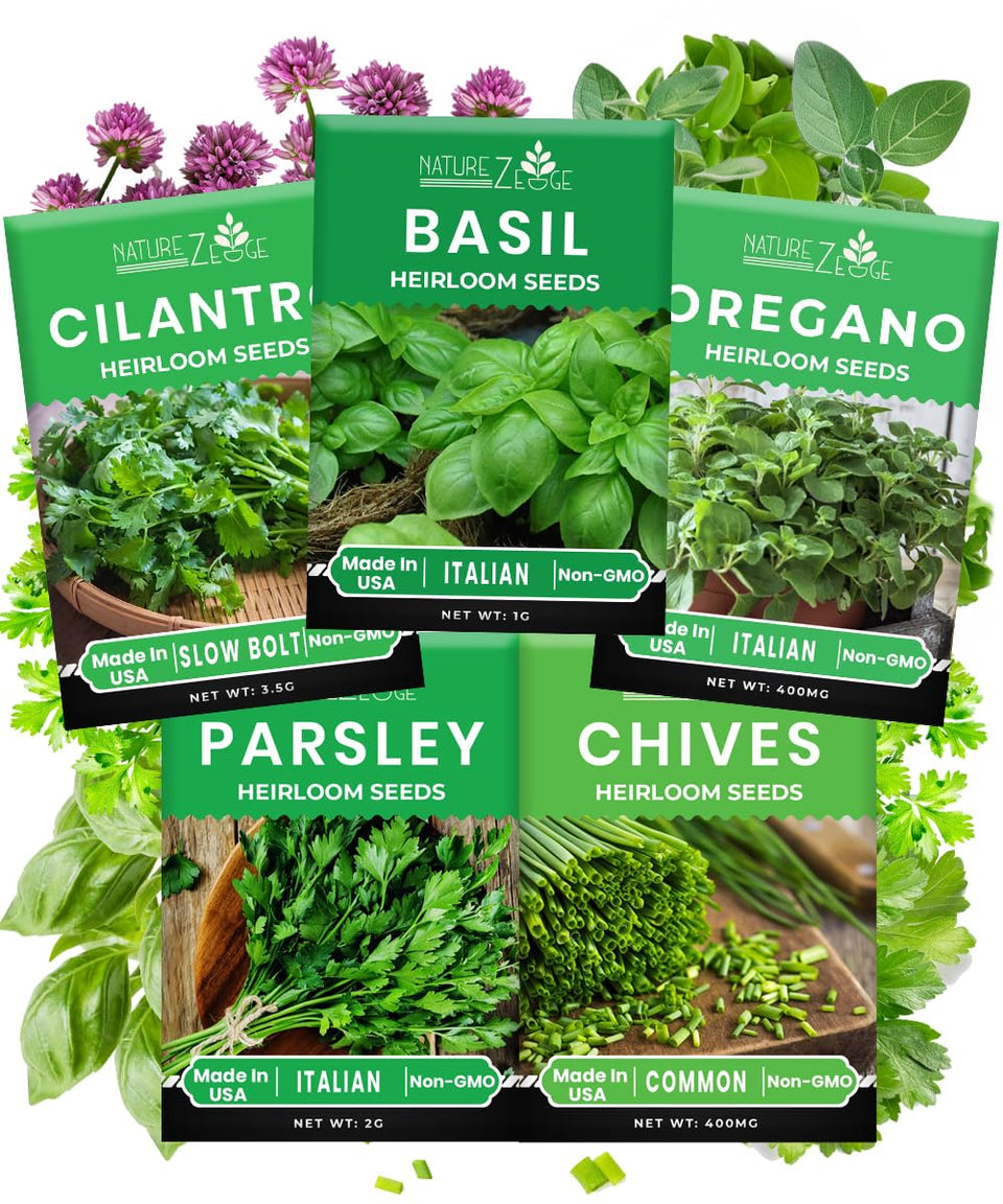 NatureZ Edge five-herb-seed-variety-pack close-up ready for home herb garden