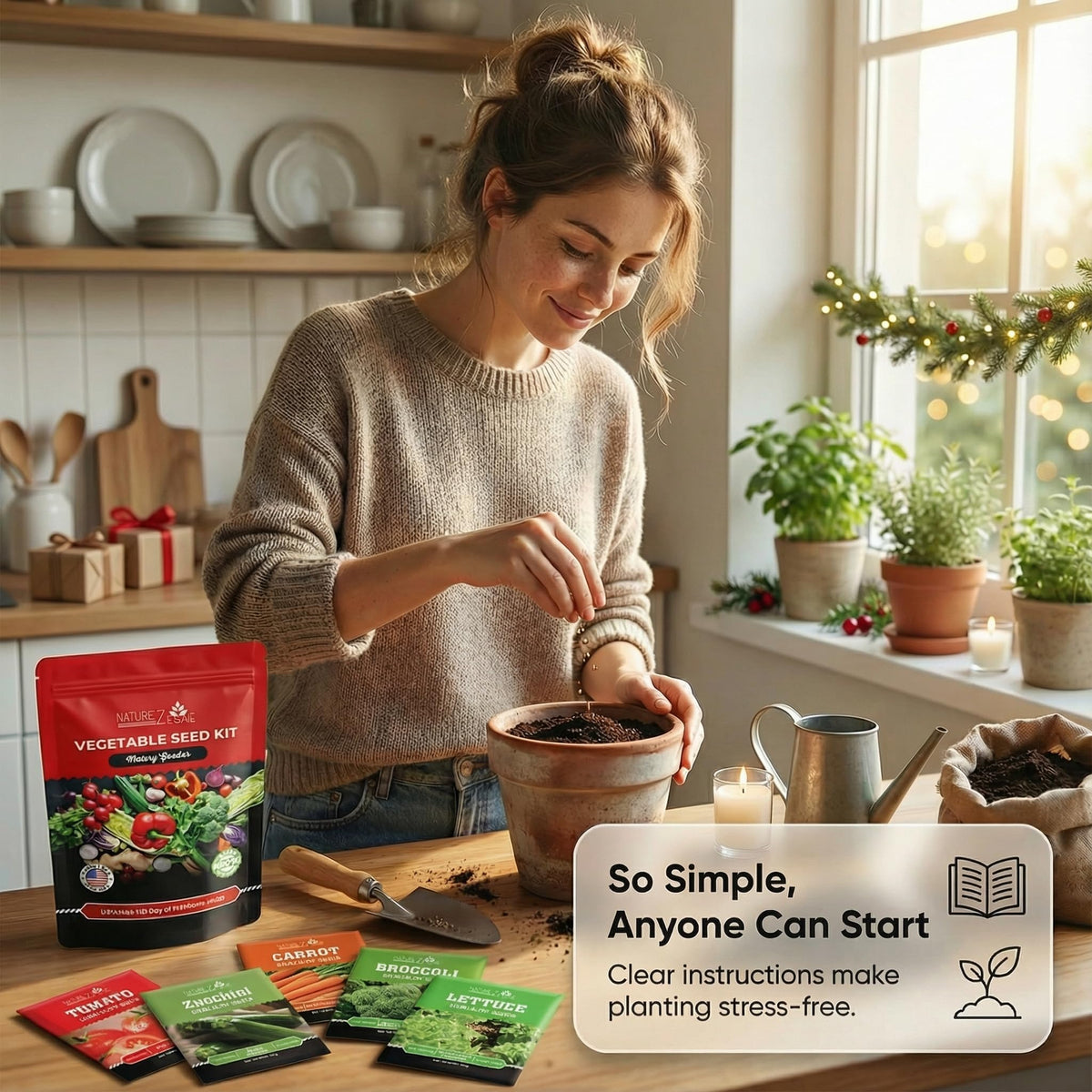NatureZ Edge home garden kit illustrating a practical non-GMO seed collection