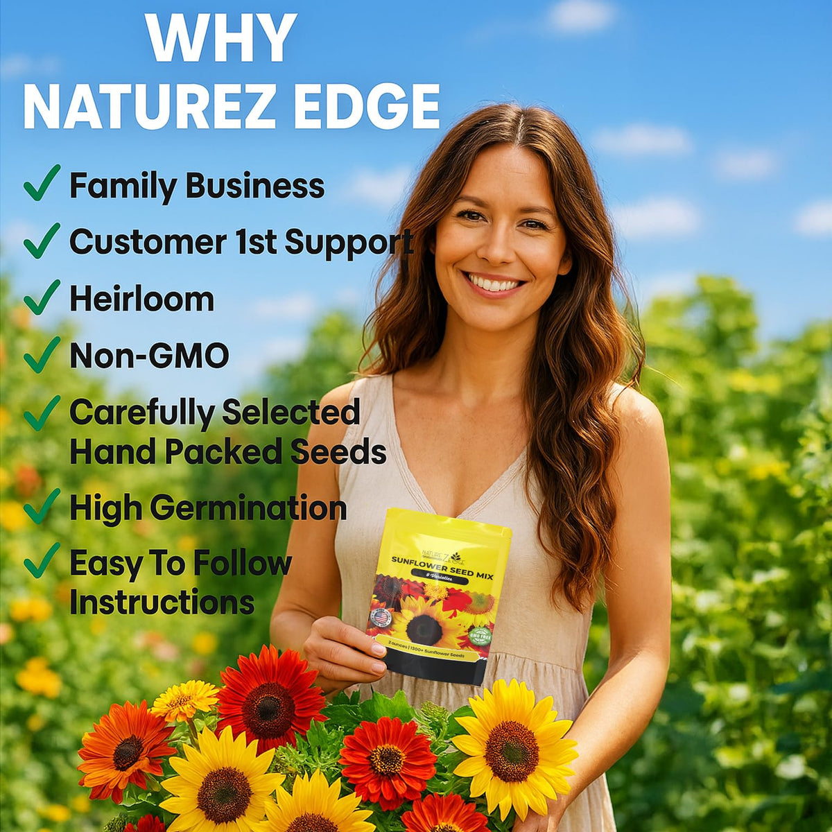 NatureZ Edge Lemon Queen sunflower seeds brighten borders with cheerful yellow blooms.