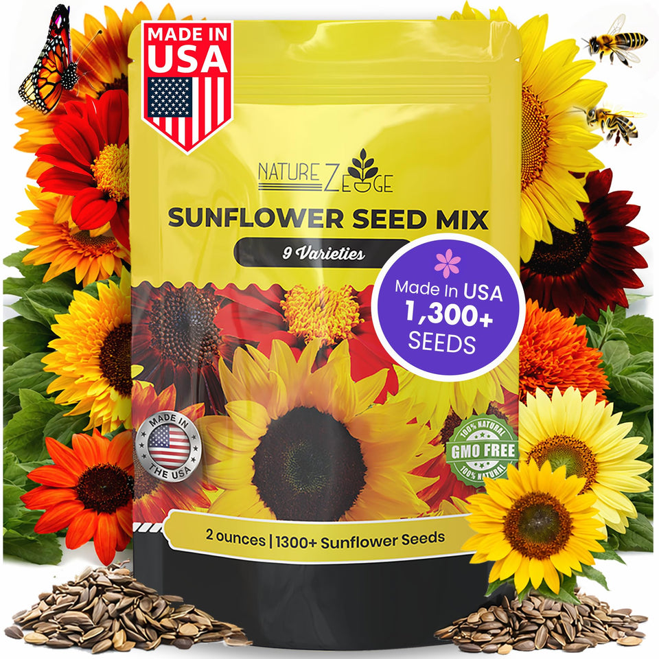 NatureZ Edge 1300+ sunflower seeds variety pack for a colorful, diverse garden border.