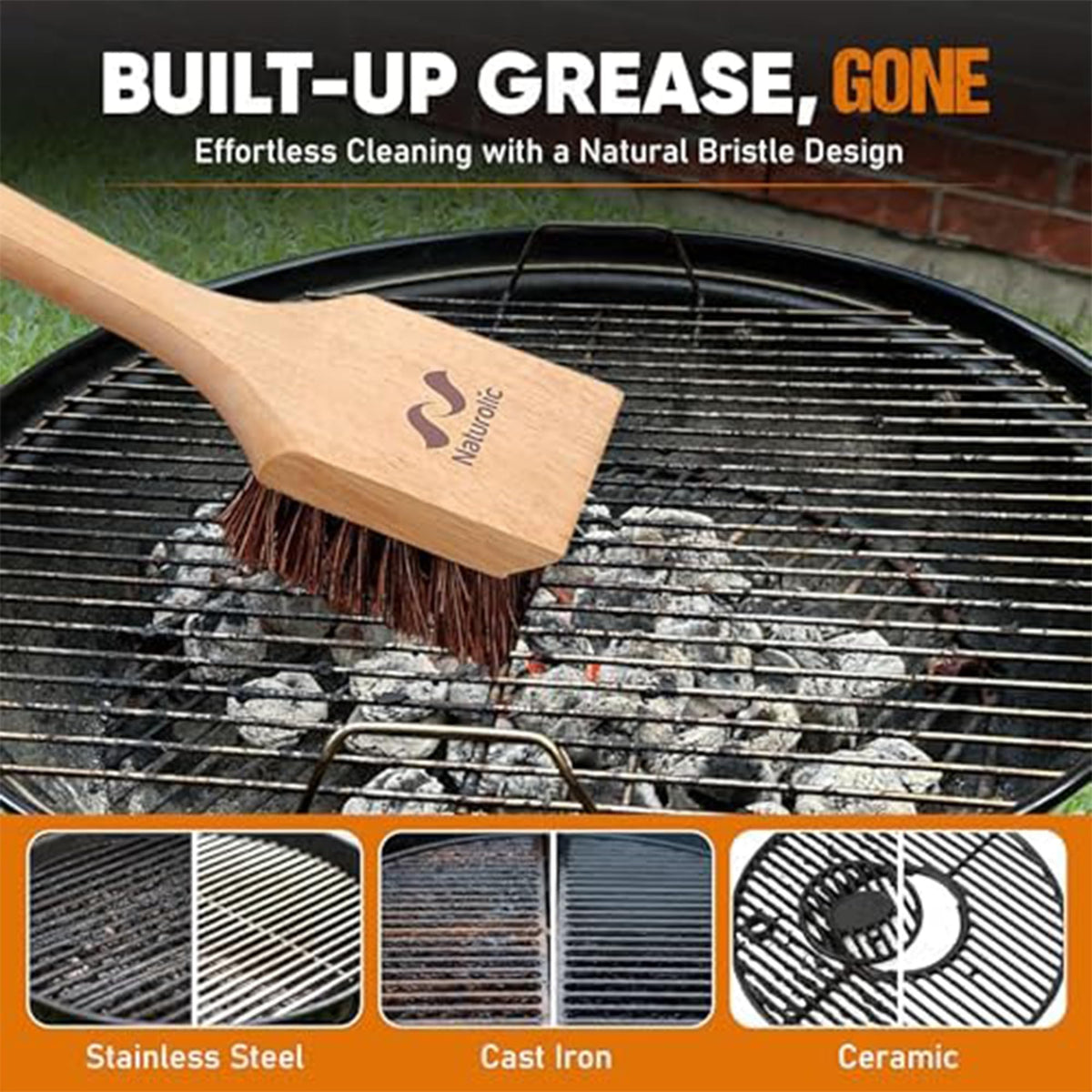 Naturolic grill cleaner head 3.5 by 4 inches covers large surfaces efficiently