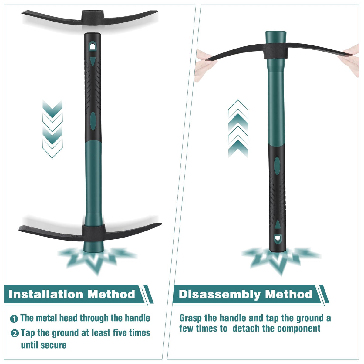 NAUKII carbon steel heads emphasize durability for garden work.