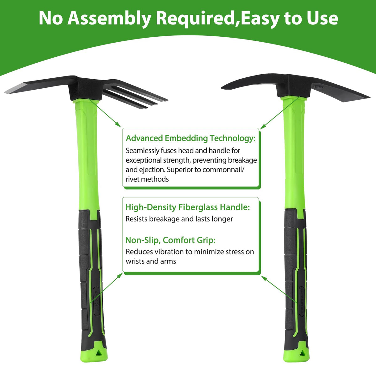 NAUKII hoes with safety cover for safe storage when not in use.