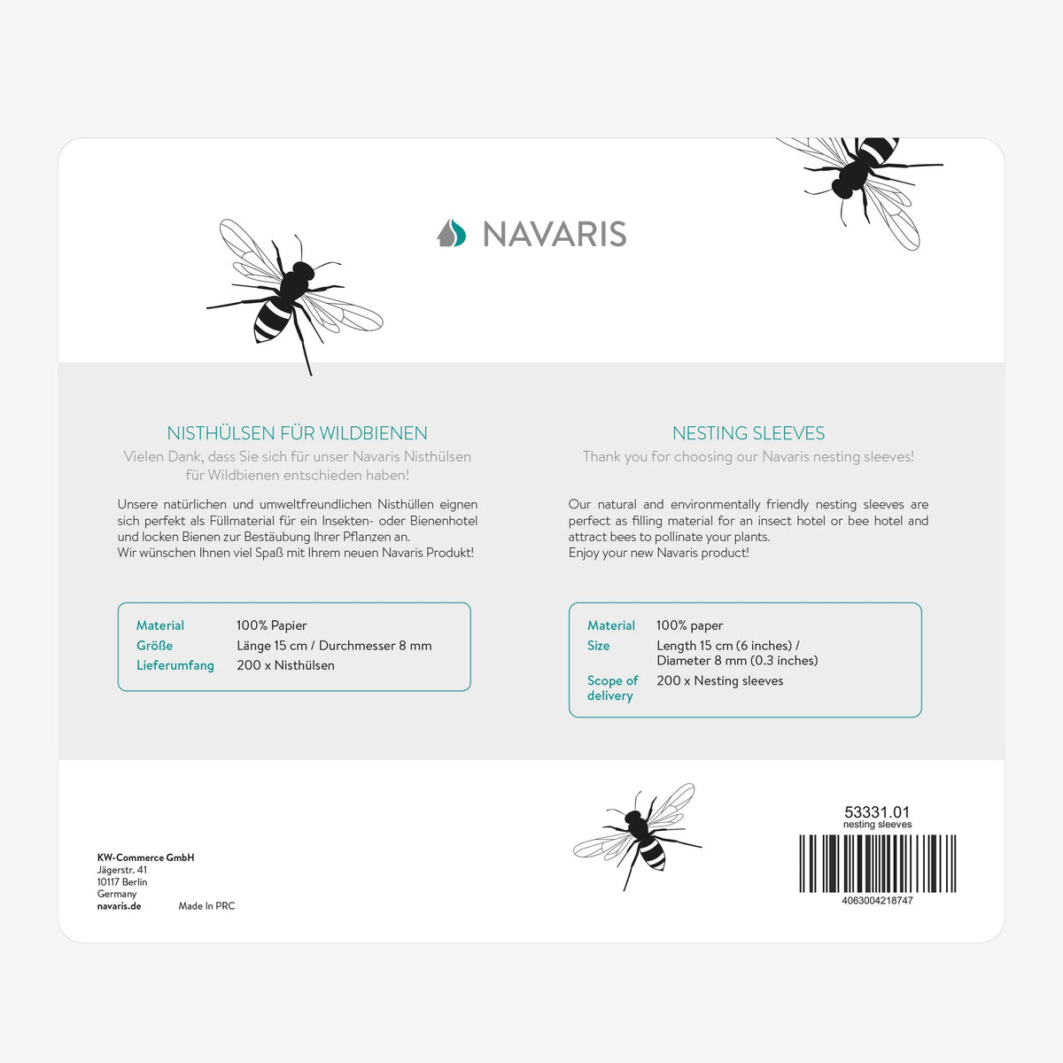 Navaris biodegradable cardboard tubes support eco-friendly garden habitats.
