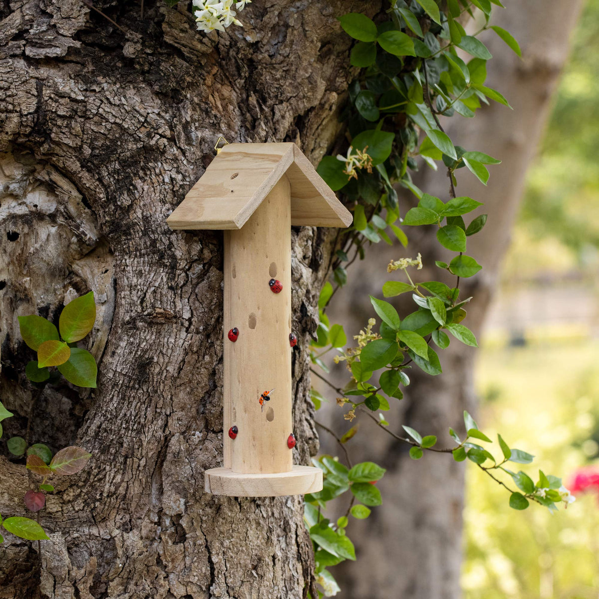 Navaris wood-grain habitat shows natural pine texture for an eco-friendly garden accent.