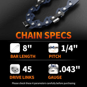 NAWIN 8-inch chain with sharp teeth for faster cuts.