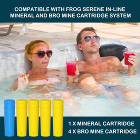 Nayoku bromine cartridge close-up emphasizing 2–4 week replacement cadence.