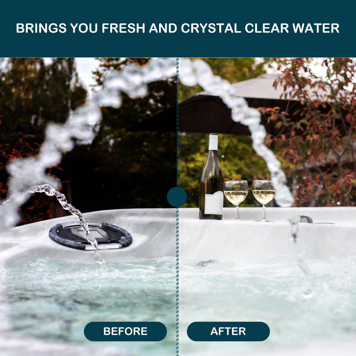 Nayoku hot tub water softness visual showing skin-friendly spa experience.