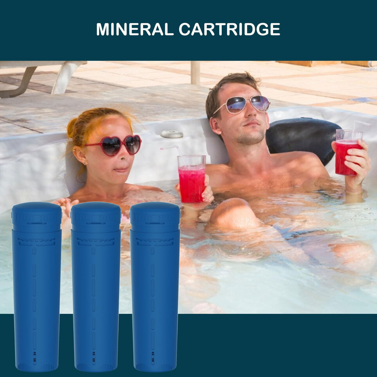 Nayoku mineral cartridges help soften water and reduce odors during spa sessions.