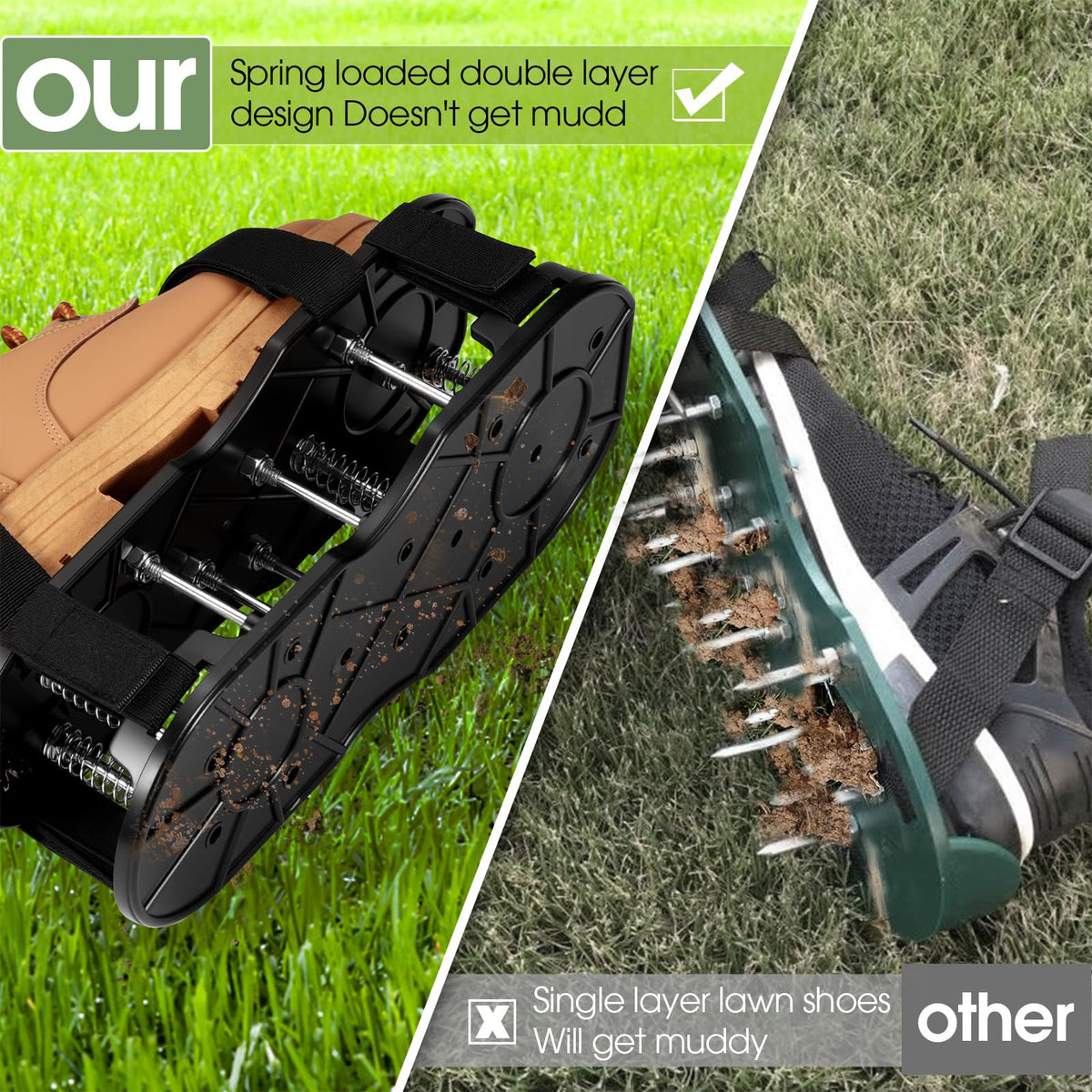 NAZZO high-strength spikes penetrate tough soils for better aeration.
