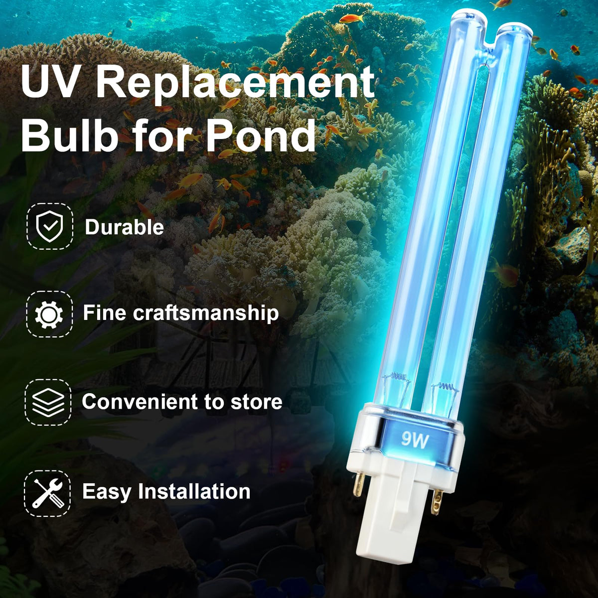 Nbbiww 9W UV bulb size 6.61 x 1.06 inches for compact ponds