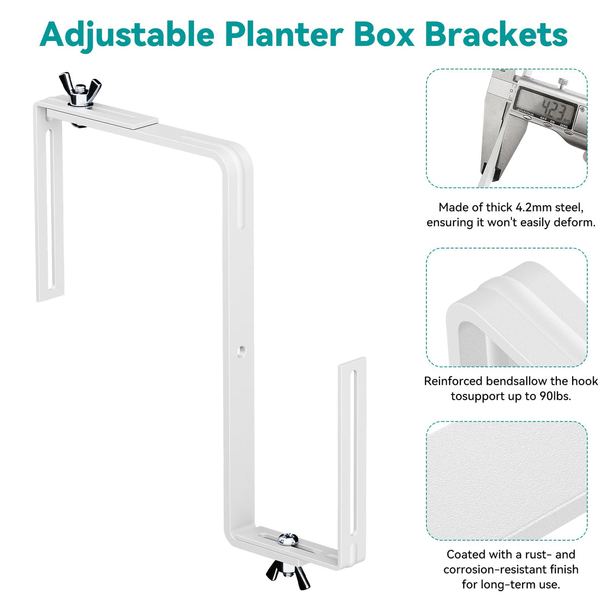 NBPUJ white finish brackets blending with patio decor and planters