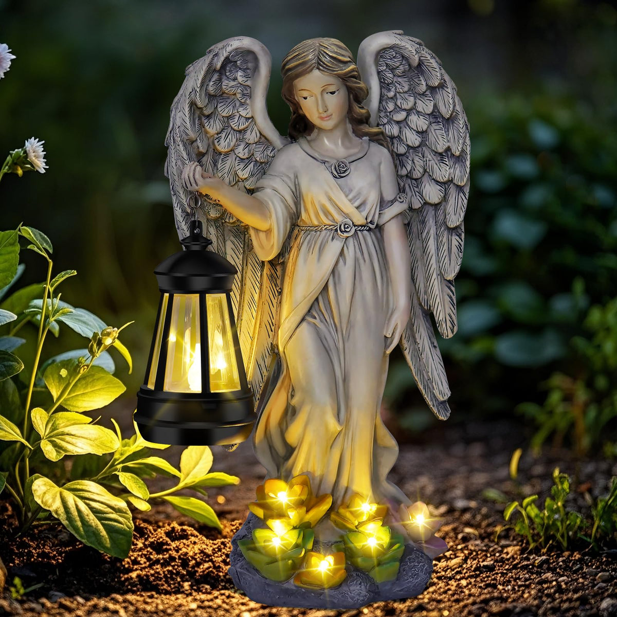 NBQQ Angel lantern in dusk glow enhances garden ambience