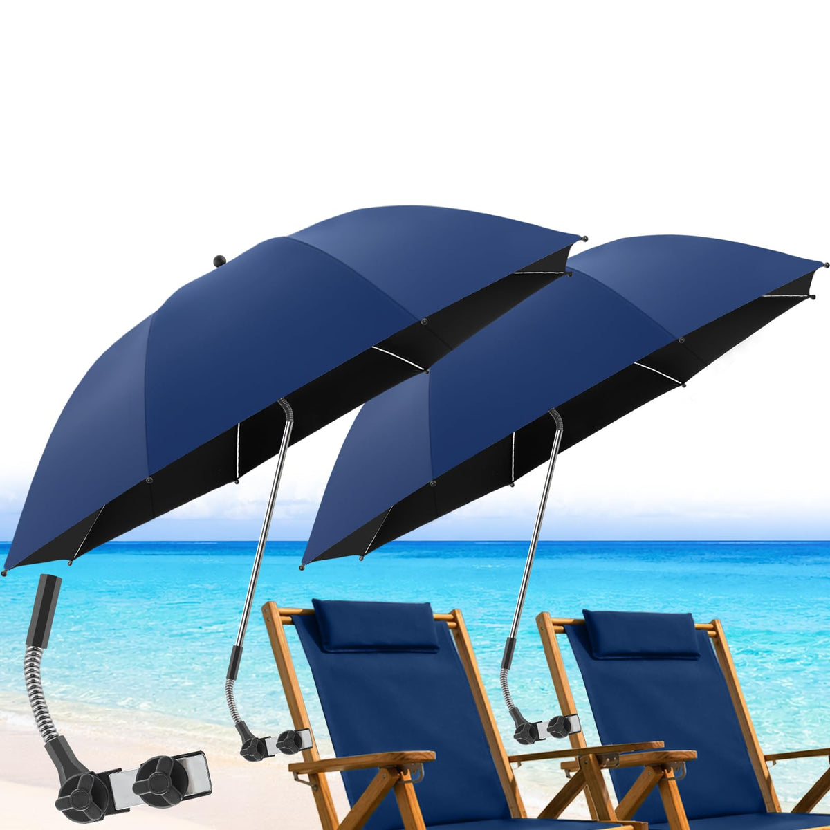 NBtoUS 2pack chair beach umbrella clip in ink blue provides portable sun shade for outdoors