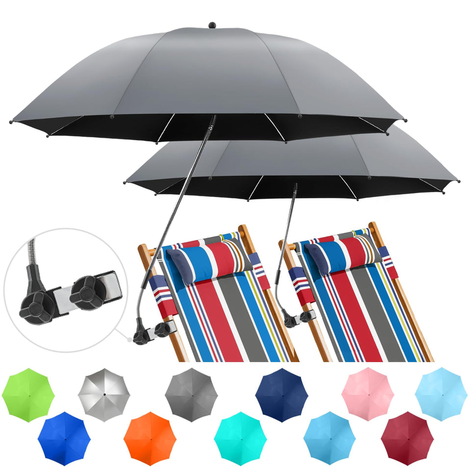 NBtoUS 2-pack chair umbrella clipped to a beach chair provides shade on sunny days.