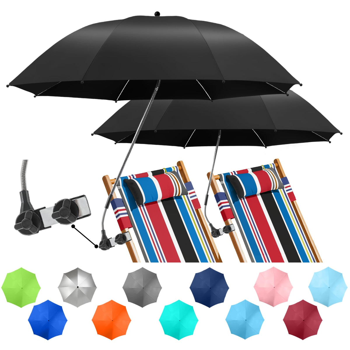 NBtoUS 2-pack chair umbrella showing 360-degree angle adjustability for shade.