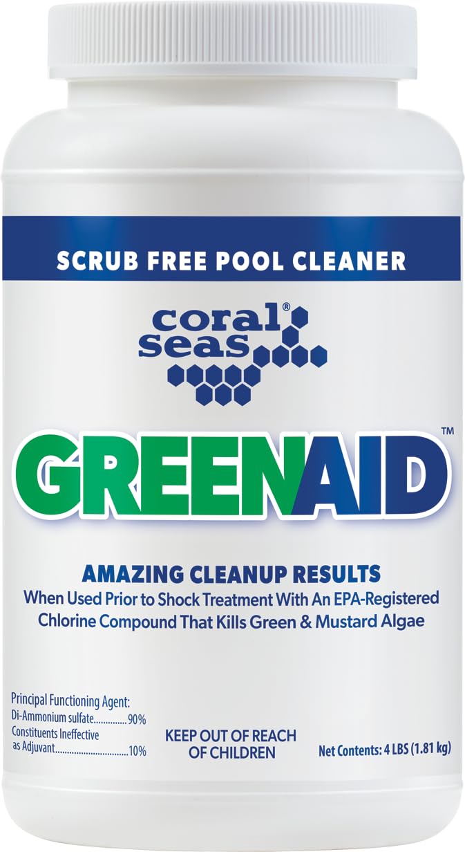 NC Brands Coral Seas green-to-clean pool clarifier enhances water clarity before chlorine shock