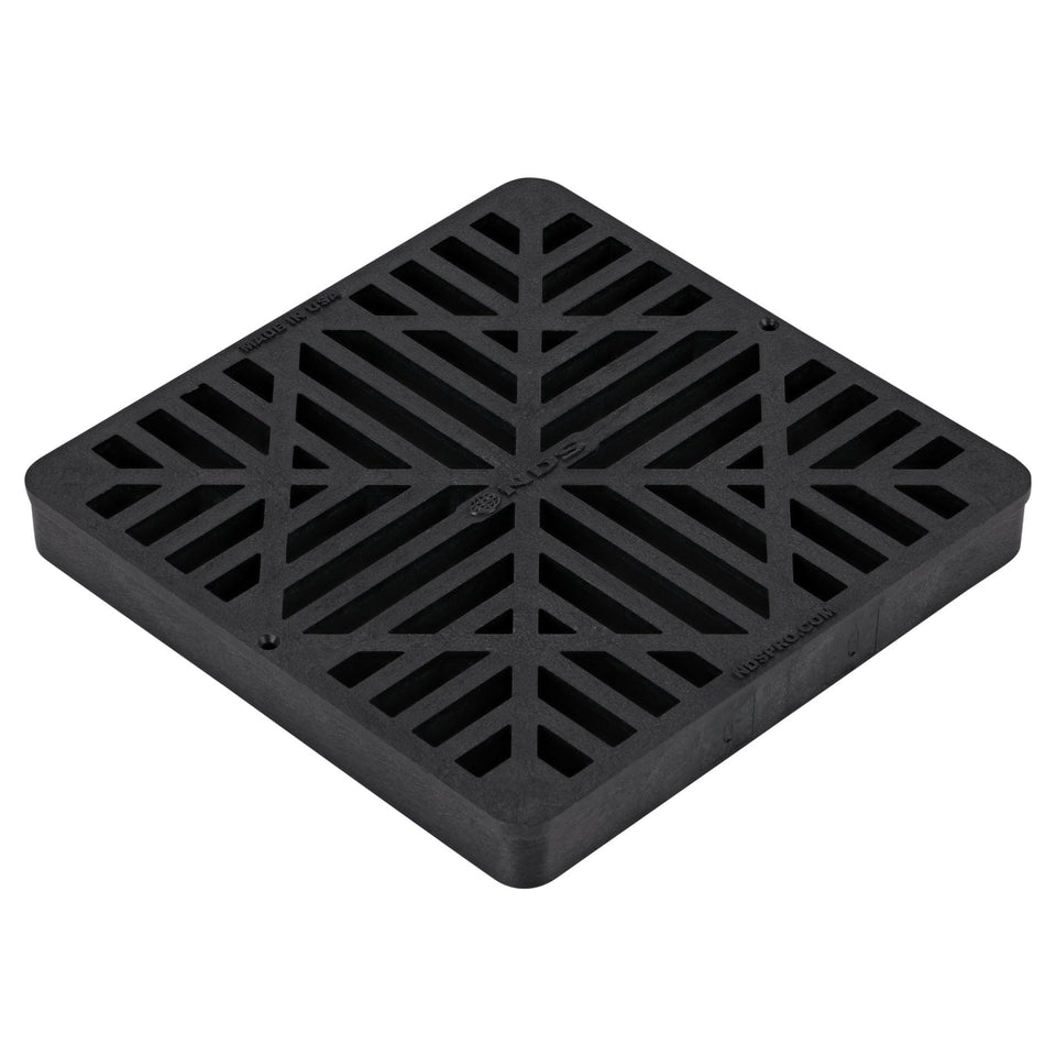 NDS 980G square catch basin grate with diamond design blocking debris while letting water flow