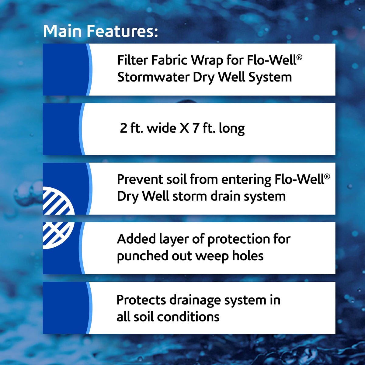 NDS FWFF67 wrap shows punched weep holes for improved soil exclusion and water infiltration.