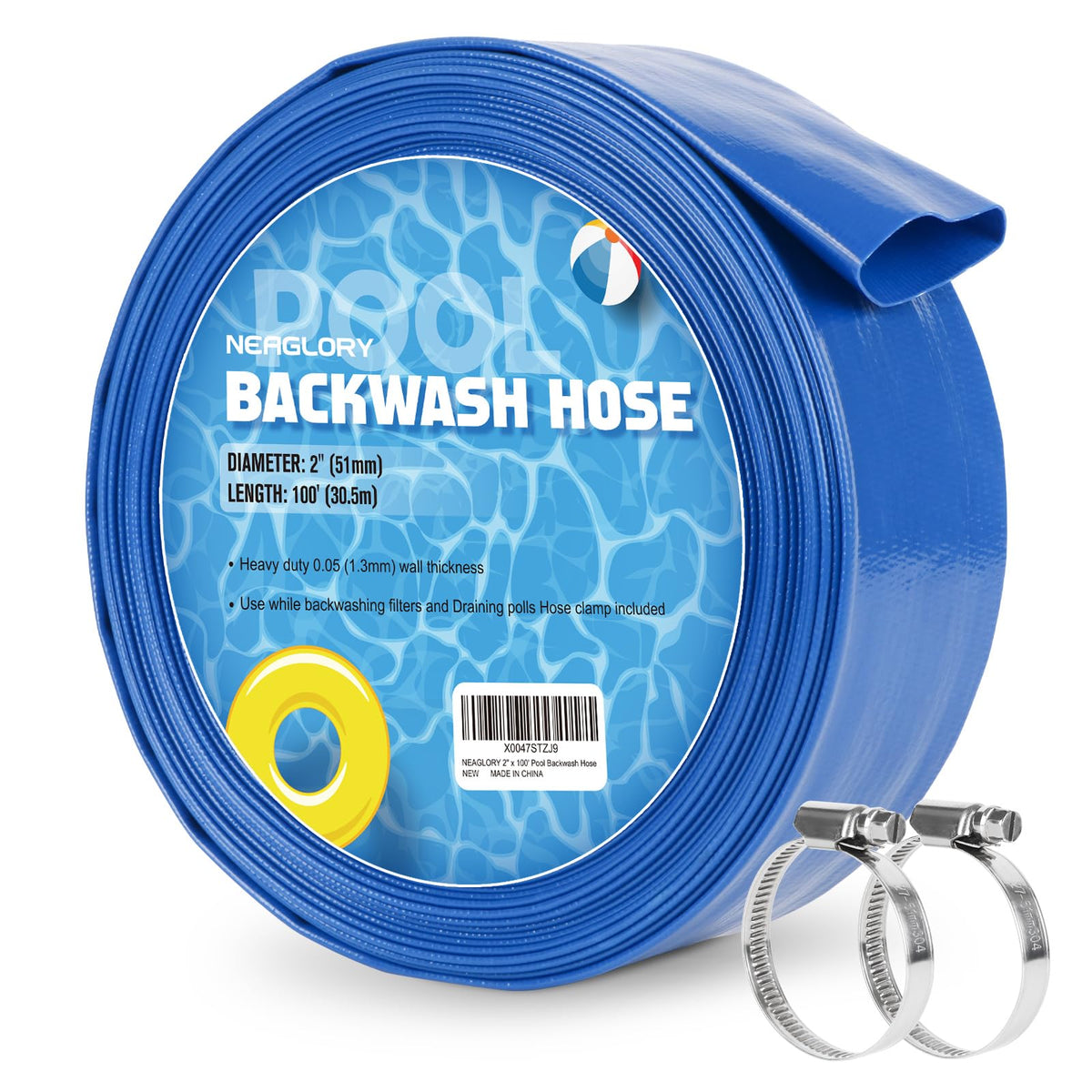 NEAGLORY backwash hose flat discharge 100ft 2in for easy storage and use