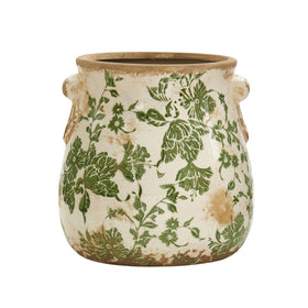 Nearly Natural 6.5in ceramic vase with Tuscan green floral scroll, ideal table centerpiece.