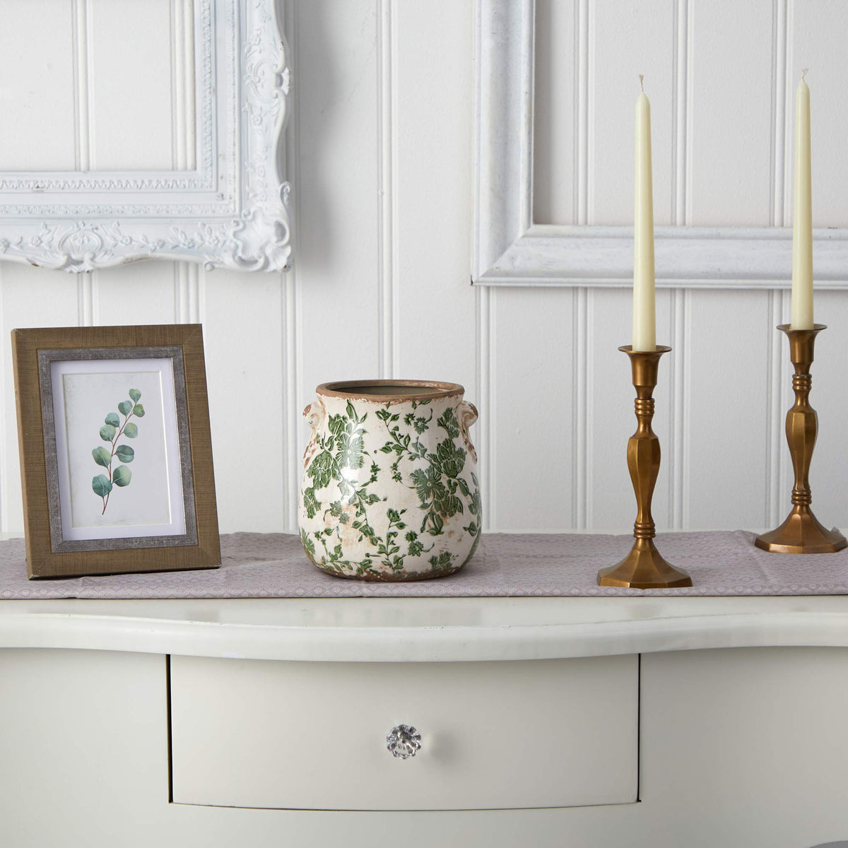 Nearly Natural ceramic vase with kiln-fired finish, adds durable, luxurious texture to any room.