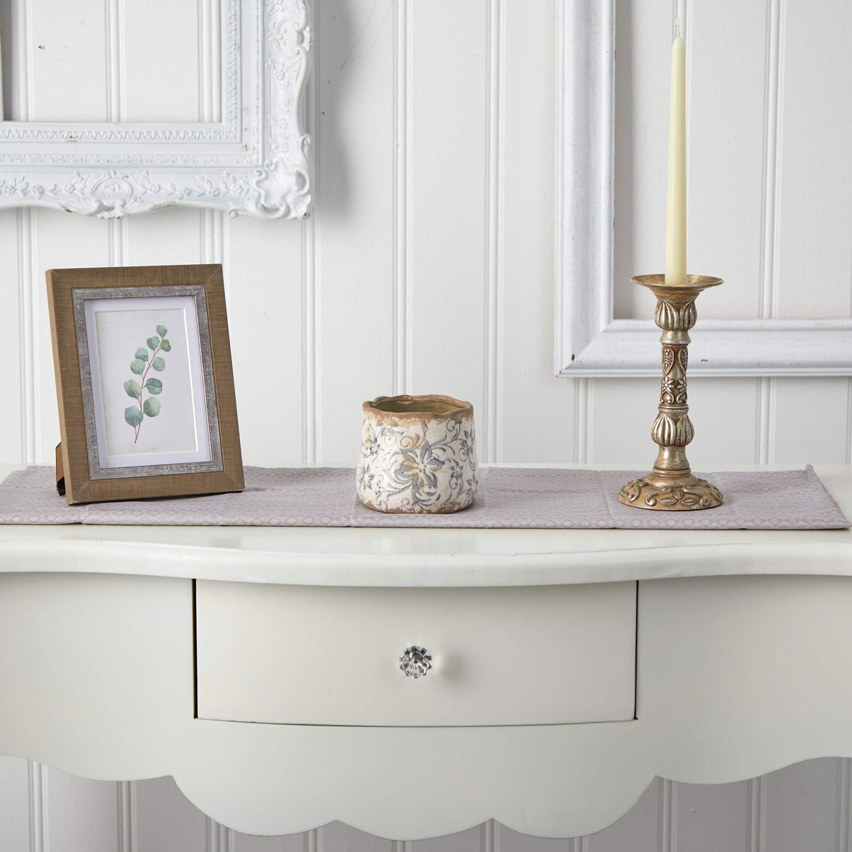 Nearly Natural Tuscan planter close-up reveals glaze texture, ideal for showcasing faux greens indoors