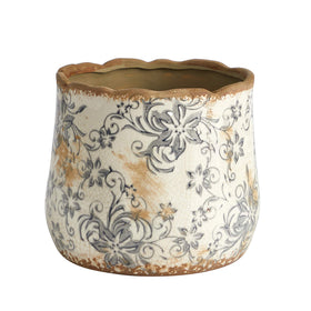Nearly Natural Tuscan gray scroll ceramic planter perfect for indoor decor.