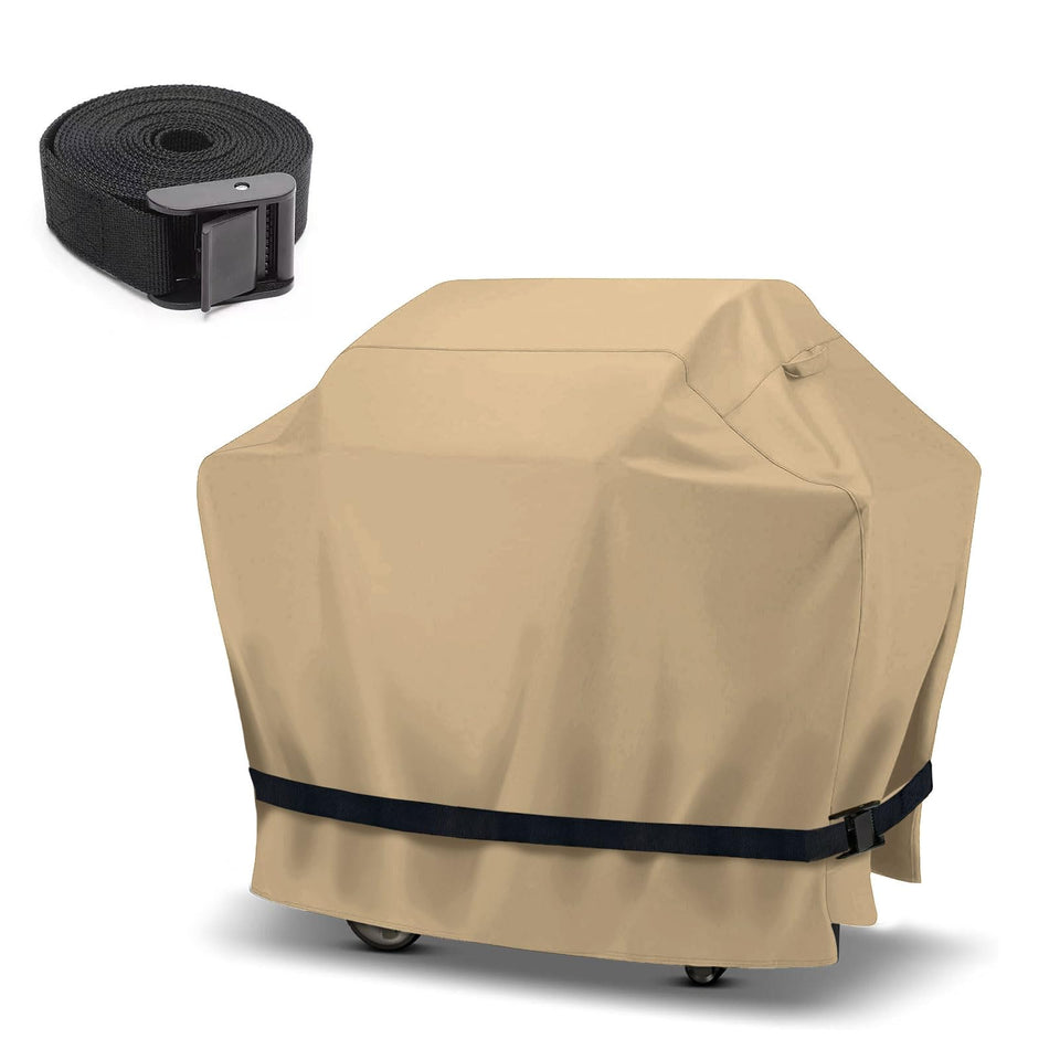 NebulaEdge grill cover straps securing the bottom edge of a large grill cover