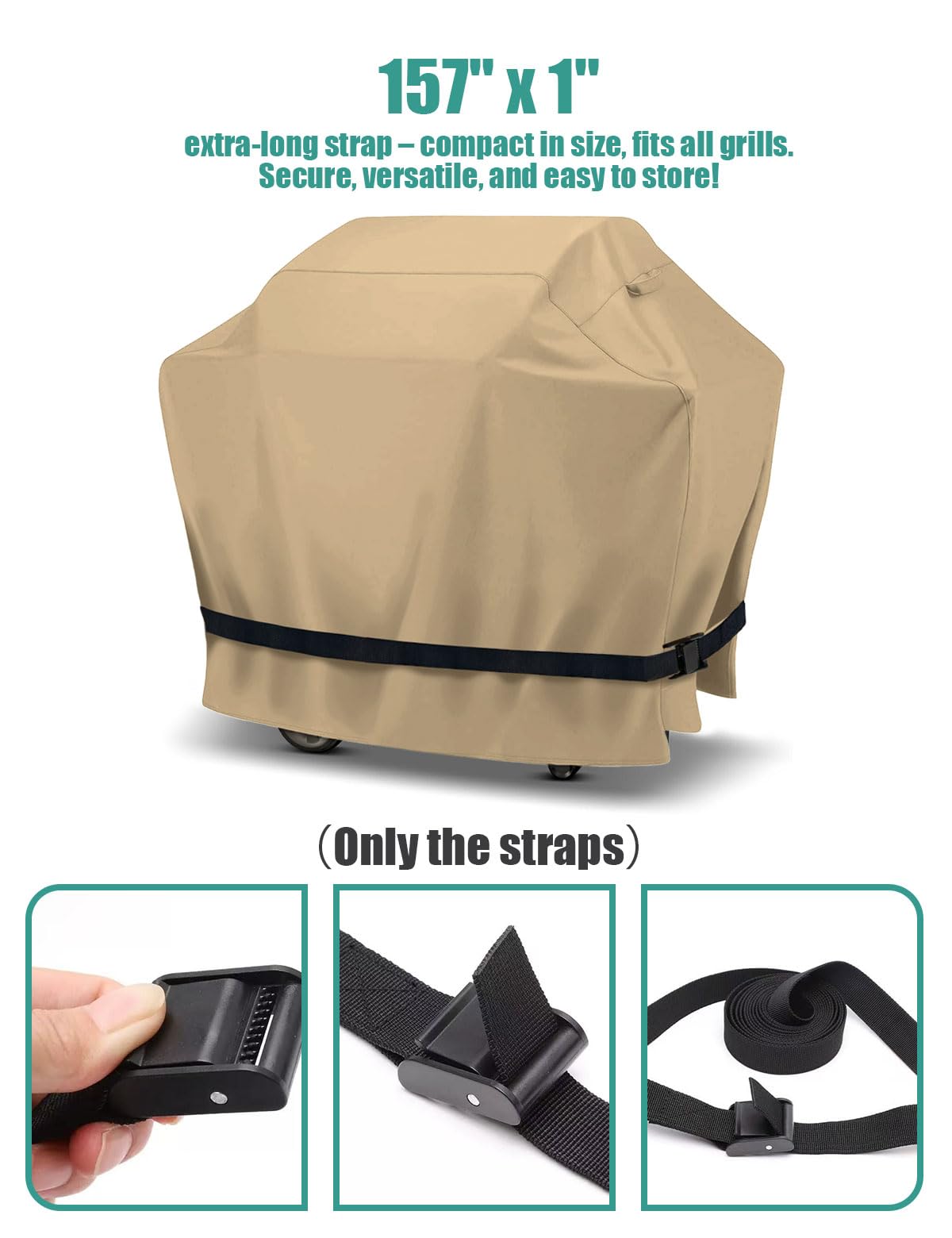 NebulaEdge grill cover straps demonstrating universal fit across sizes