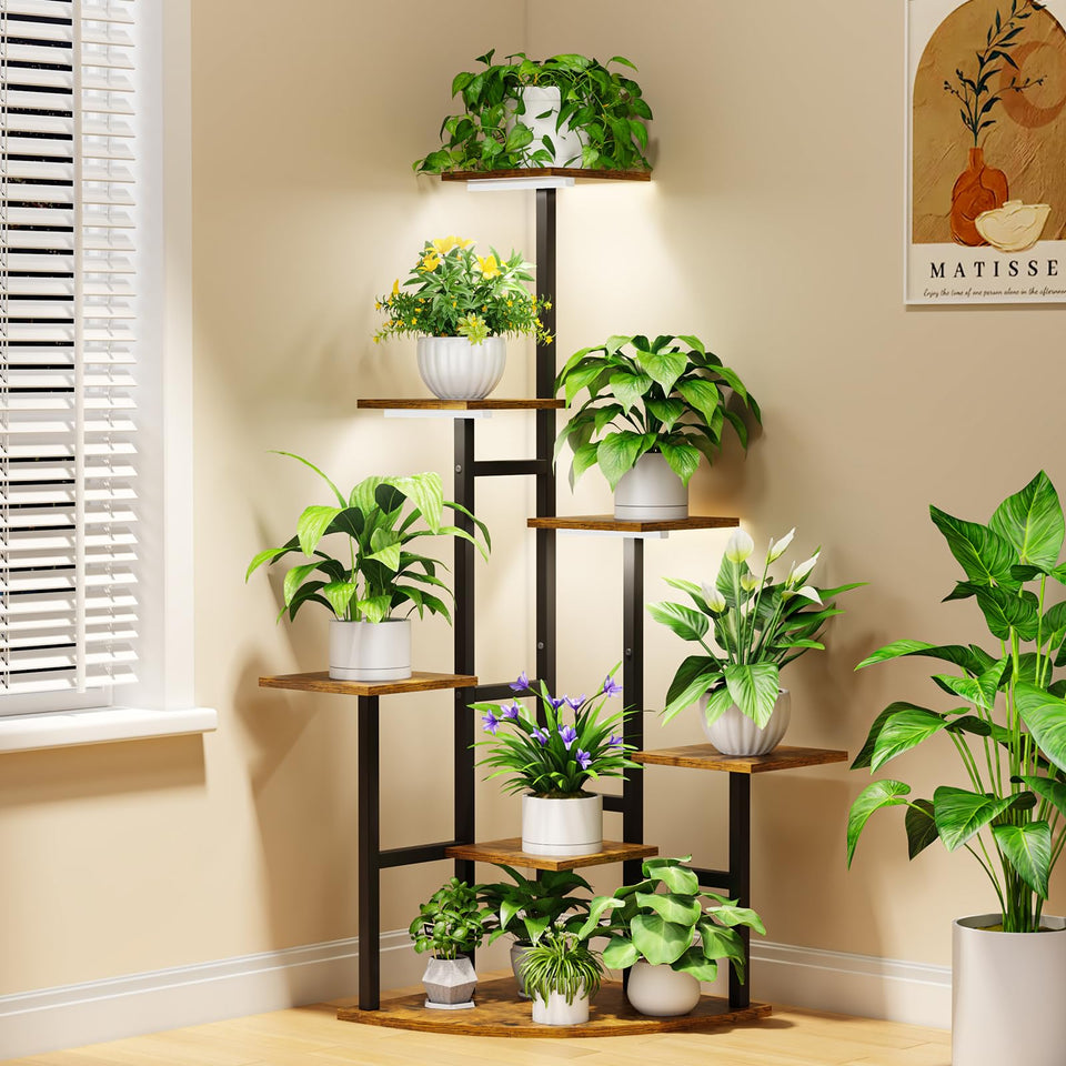 Nedechom corner plant stand with grow lights showcasing seven-tier layout for indoor plants