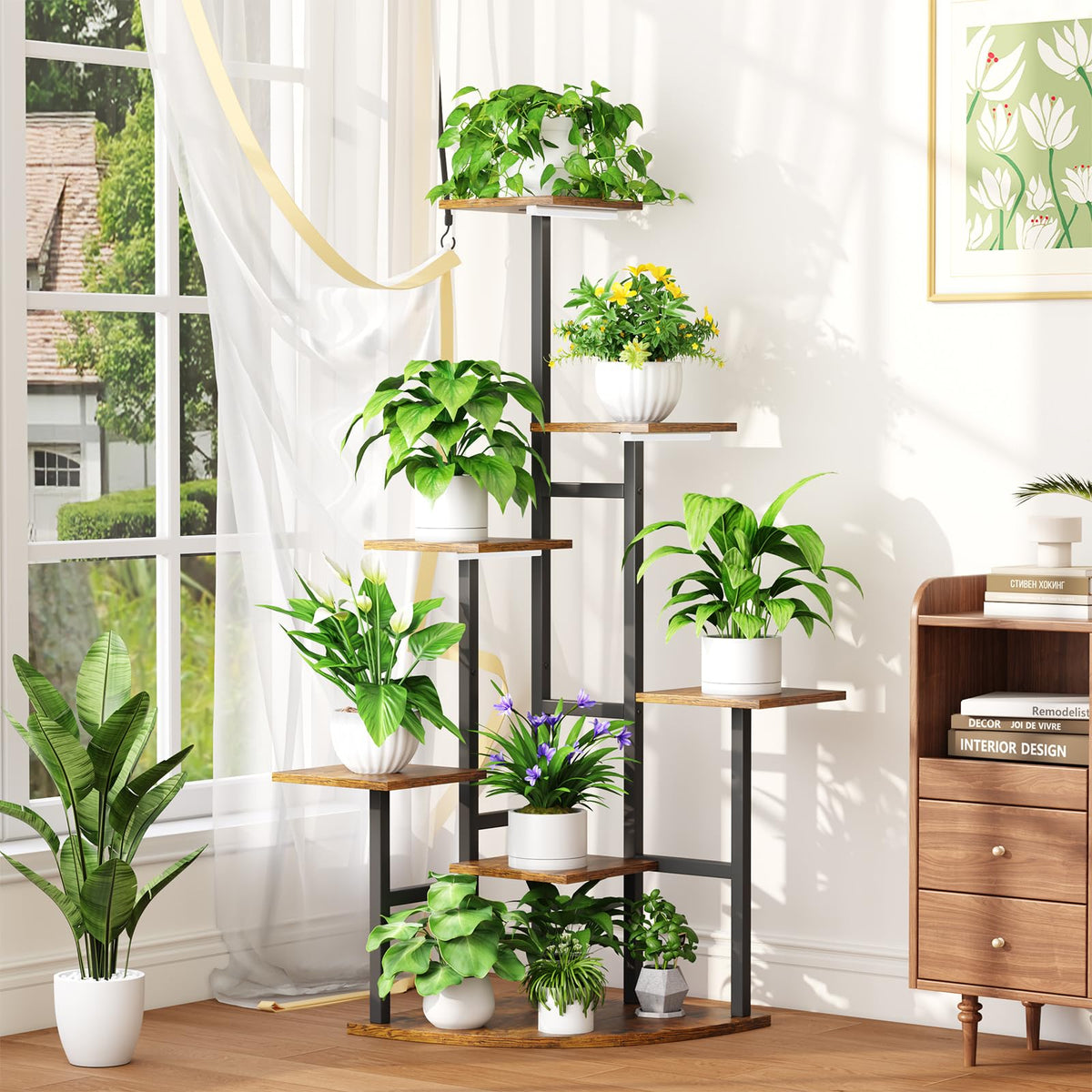 Nedechom indoor plant display shelves in living room corner
